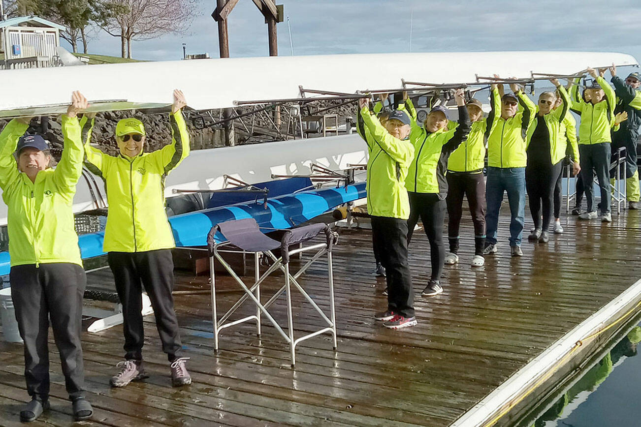 Among those volunteering are rowers from Port Townsend, Port Angeles and Sequim. Pictured from left to right are WendyRae Johnson of Port Angeles; Gail Clark and Lynn Gilles, both of Sequim, Jean Heessels-Petit of Sequim; Christi Jolly, Dennis Miller, Carolyn DeSalvo and Frank DeSalvo, all of Sequim; and Rudy Heessels, Amy Holms and Guy Lawrence, all of Sequim.