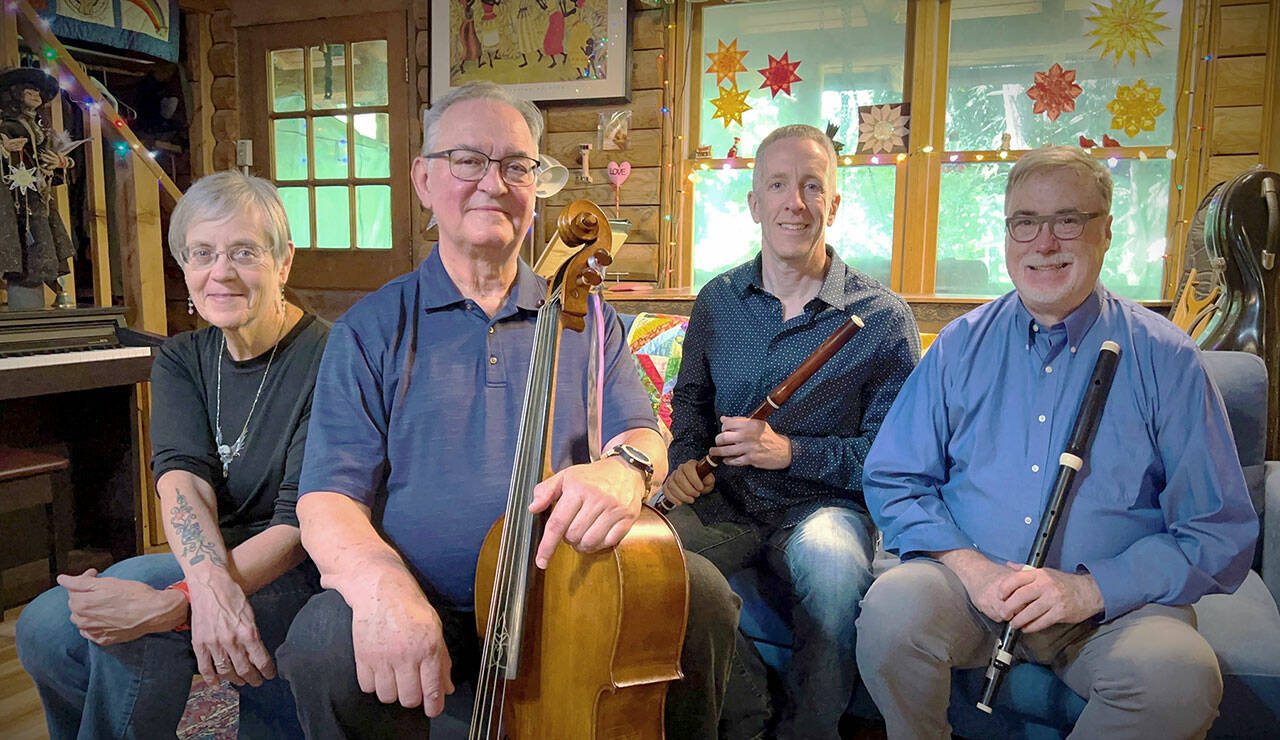 Schola Galante members, from left, Dahti Blanchard, Lee Inman, Miguel Rodé and Douglass Hjelm, will perform “Return to Potsdam” at the Quimper Grange on Saturday.