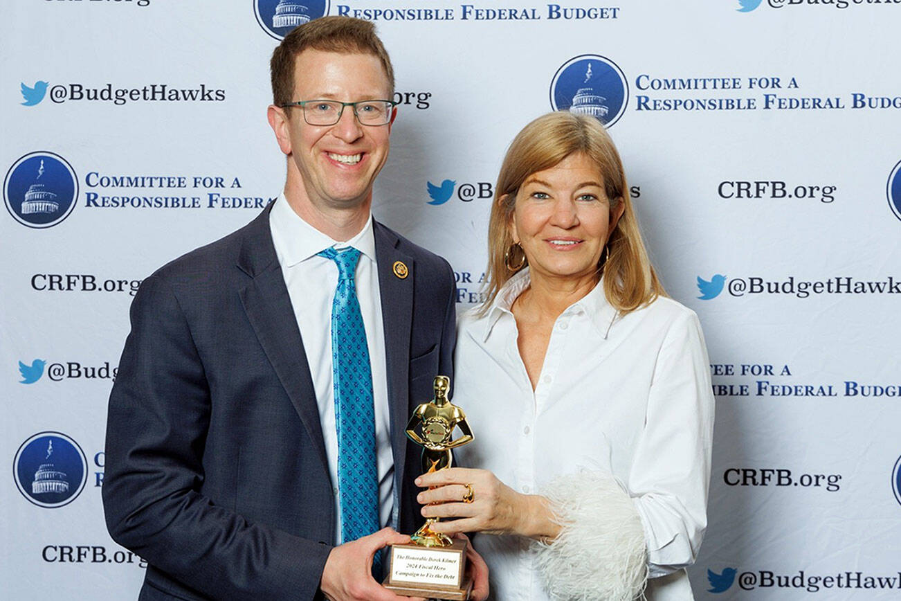 U.S. Representative Derek Kilmer, D-Gig Harbor, with Maya MacGuineas, president of the bipartisan Committee for a Responsible Federal Budget.