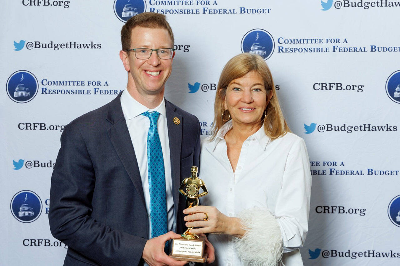 U.S. Representative Derek Kilmer, D-Gig Harbor, with Maya MacGuineas, president of the bipartisan Committee for a Responsible Federal Budget.