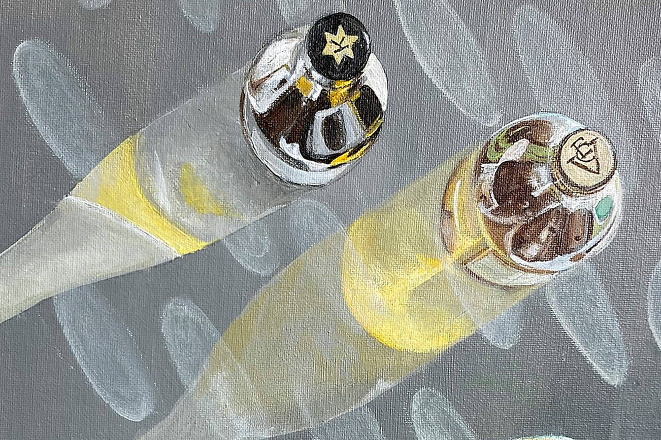 “Out on the Deck” by Pamela Raine will be on display during July and August at the Bay Club in Port Ludlow.