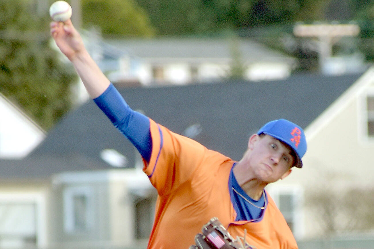 KEITH THORPE/PENINSULA DAILY NEWS
Lefties pitcher Colby Scheuber throws against Redmond in the opening series of the year in May at Civic Field. Scheuber was third in the WCL in ERA last season.