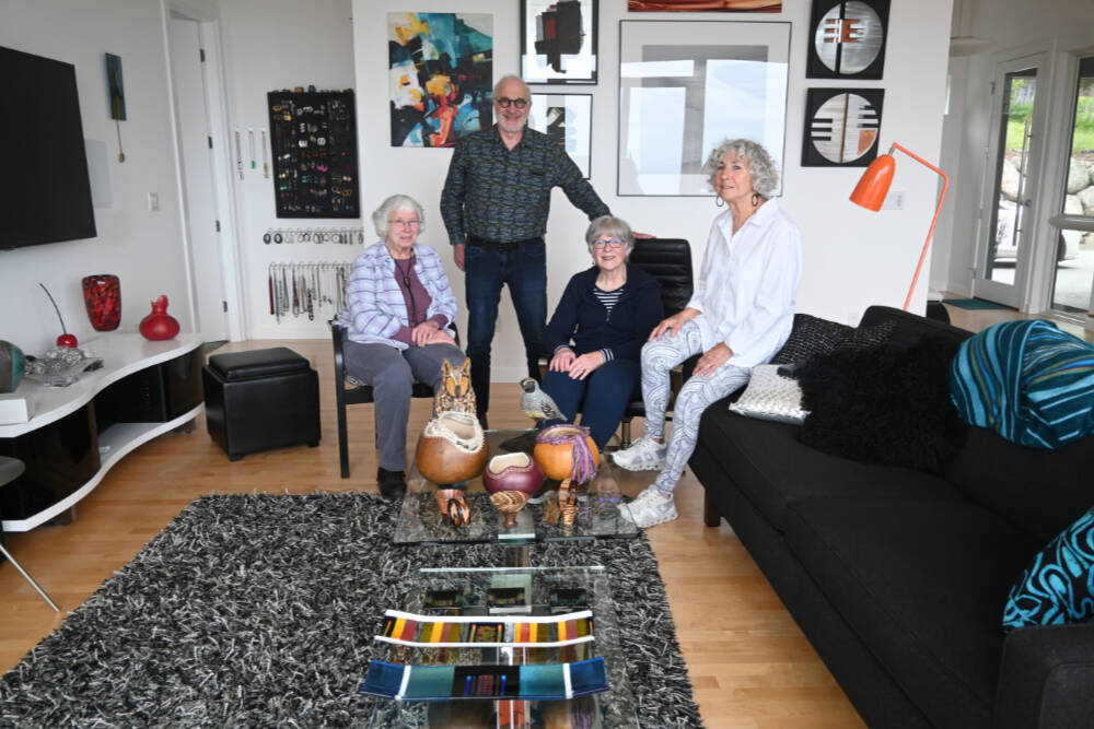 From left, Martha Collins, Christian Speidel, Roberta Cooper and Liz Harper join 20 other artists displaying a wide variety of creativity at the Artworks² third annual Invitational Art Show, set for Friday and Saturday in Port Townsend. (Michael Dashiell/Olympic Peninsula News Group)