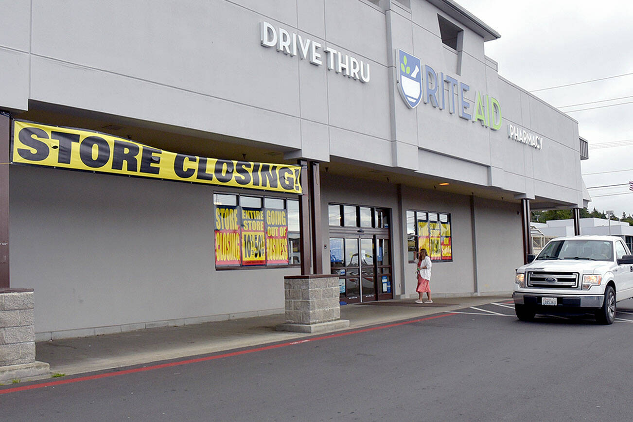 The Rite Aid store at 1940 E. First Street in Port Angeles Plaza will soon close due to corporate downsizing. The Rite Aid on South Lincoln Street in Port Angeles and the Sequim store at Fifth and Washington streets will remain open. Rite Aid declared Chapter 11 bankruptcy last October and has closed more than 500 stores nationwide, citing a need to “further reduce rent expense and strengthen overall financial performance.” (Keith Thorpe/Peninsula Daily News)