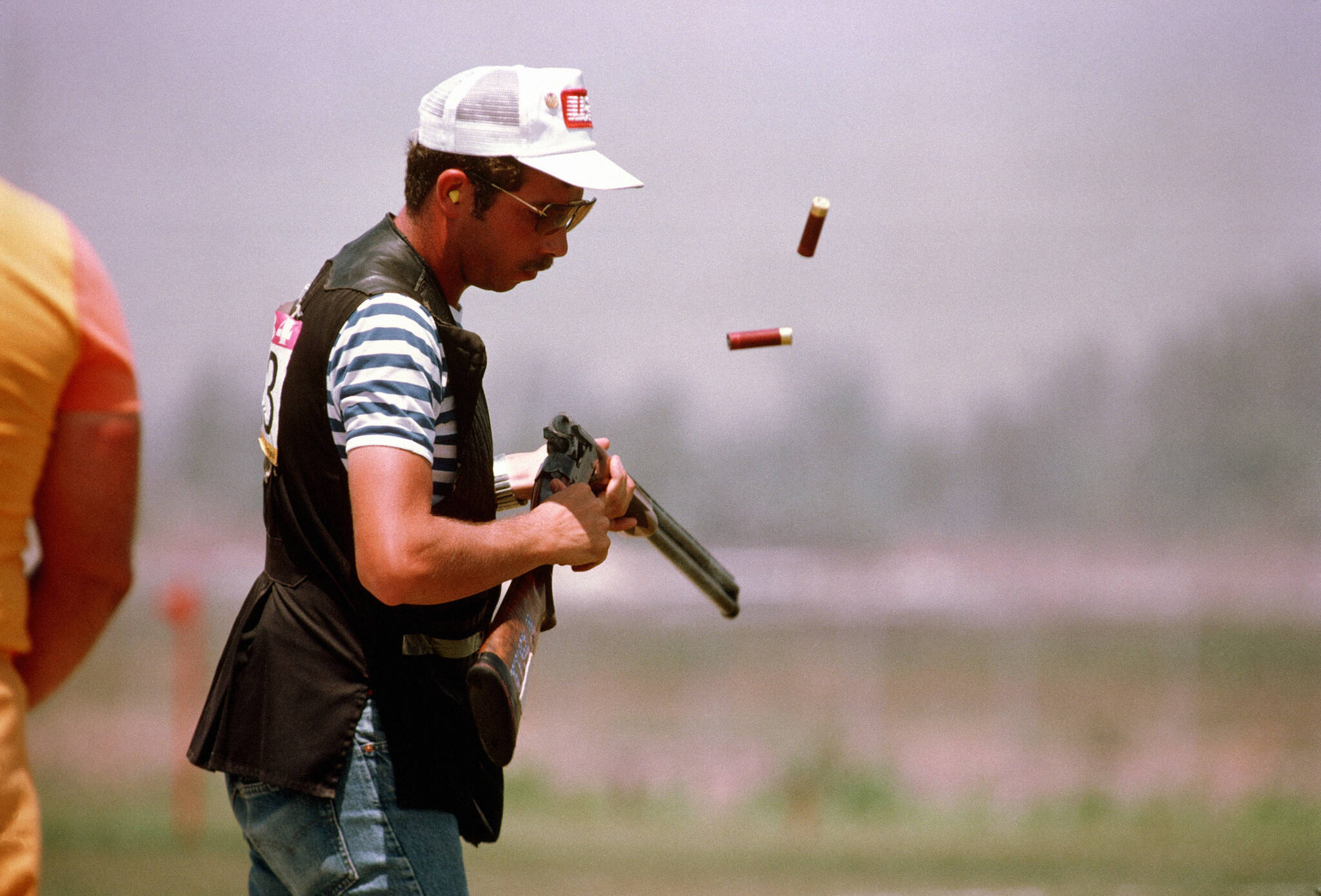 Matt Dryke competes in the skeet shooting event at the 1984 Summer Olympics.