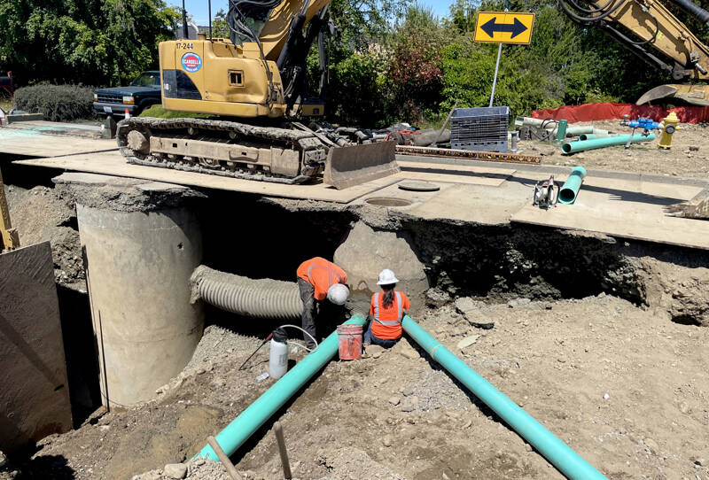 Crews work last month to expand wastewater capacity on Fourth Street in Port Angeles. (City of Port Angeles)