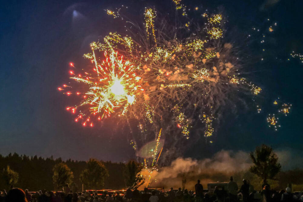 Fireworks light up the skies over Carrie Blake Community Park to cap Sequim’s Independence Day celebration on July 4, 2023. The fireworks display started following the ban on the discharge of fireworks in the city. City council members plan to discuss the ban of fireworks sales next month. (Michael Dashiell/Olympic Peninsula News Group)