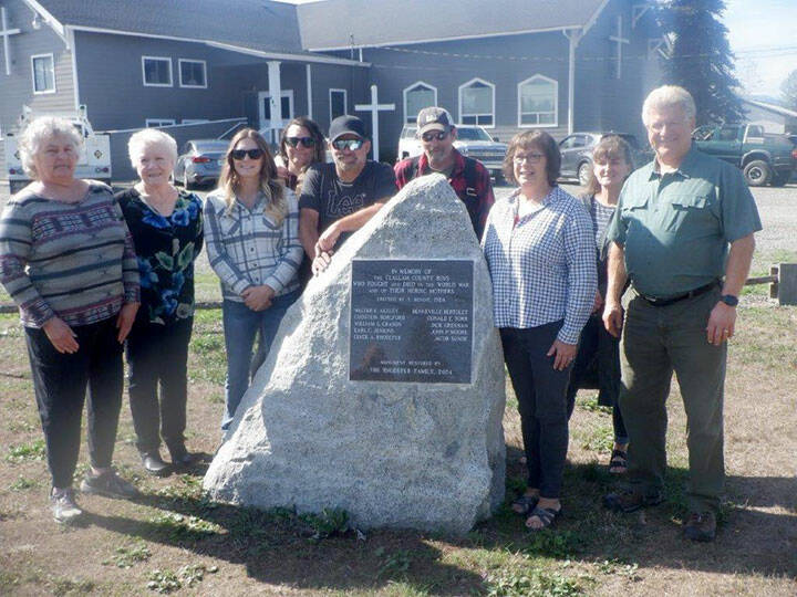 Pictured, from left, are Rhodefer family members Joan Morrish, Patty Brueckner, Bailey Rhodefer, Kenzi Rhodefer, Dean Rhodefer, Jay Rhodefer, Anita Reynods and Keri Rhodefer along with Carlsborg Family Church’s Pastor Jerry Luengen