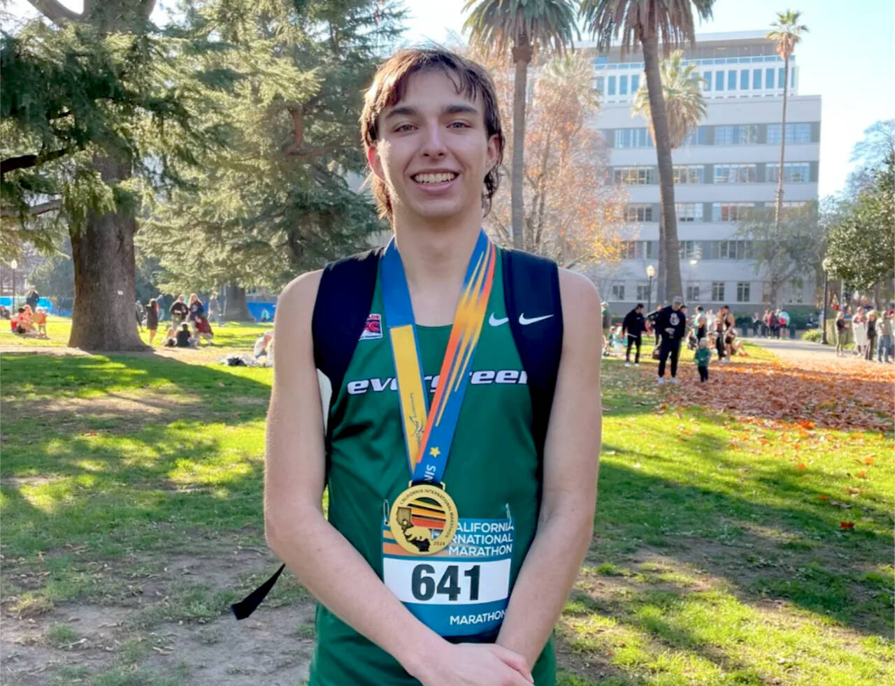 The Evergreen State College’s Max Baeder, from Port Angeles, finished eighth in the NAIA Men’s Marathon Classic held this weekend in Sacramento, Calif. Baeder set a TESC record in the marathon. (The Evergreen State College)
