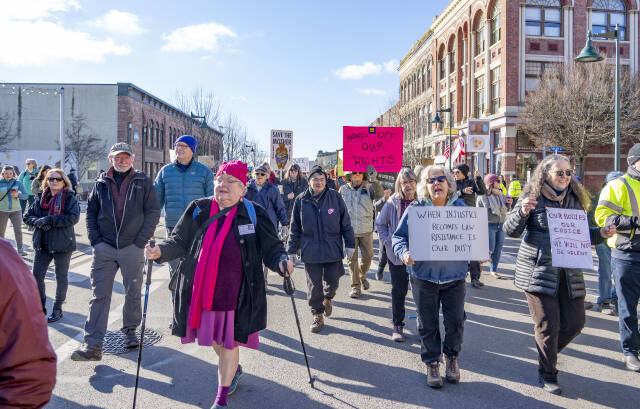 Steve Mullensky/for Peninsula Daily News
About 700 participants took part in the 2025 People's March on Saturday in Port Townsend.The march went from the Quimper Mercantile parking lot to Pope Marine Park, a distance of 5 blocks. Formerly known as the Women's March, the name was changed this year to the People's March in order to be more inclusive.