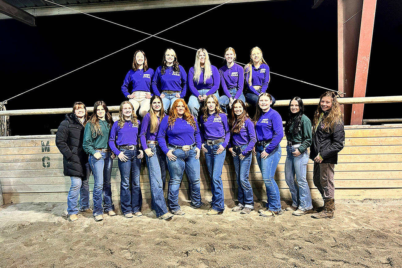 Photos by Katie Newton-Salmon
2024 Sequim and Port Angeles Equestrian teams got off to a great start during its first WAHSET competition, bringing home where they brought home nine first place wins. Top row from left: Katelynn Sharpe, Kennedy Gilbertson, Savanah Boulton, Celbie Karjalainen, Asha Swanberg
Bottom row left: Coach Misty Gilbertson, PA member Olivia West, Kenzie Winters, Lilly Meyer, Joanna Seelye, Taylor Lewis, Kiaja Johnson, Paisley Morris, PA member Zakara Braun, and coach Ady Crosby. Not pictured non-competing member Paige Reed and advisor Katie Newton.