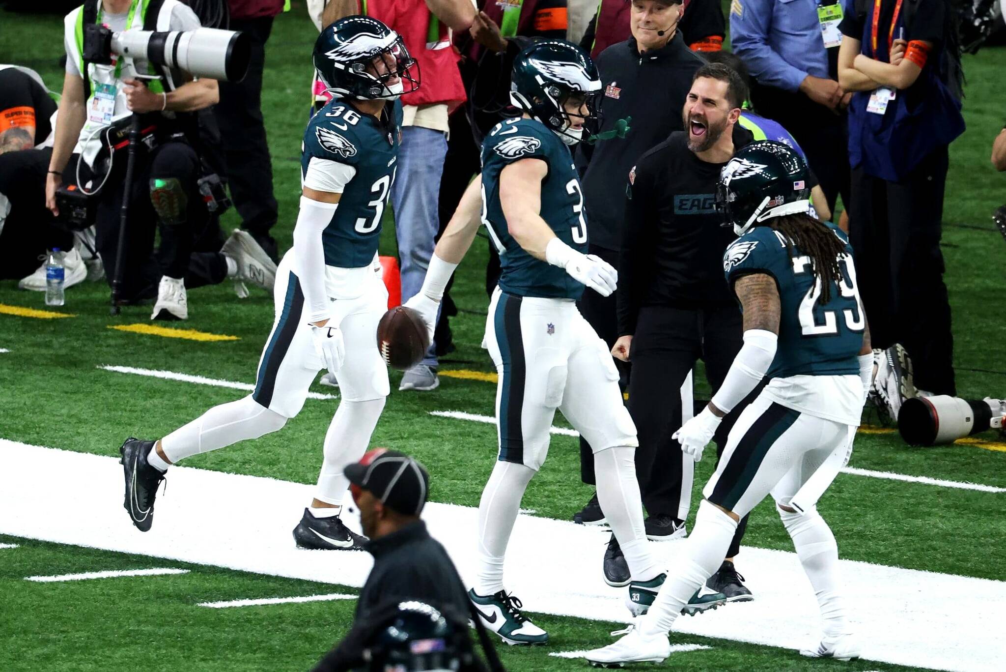 Getty Images
Philadelphia Eagles head coach Nick Sirianni and his players celebrate during the Eagles' 40-22 Super Bowl LIX victory over the Kansas City Chiefs on Sunday in New Orleans.