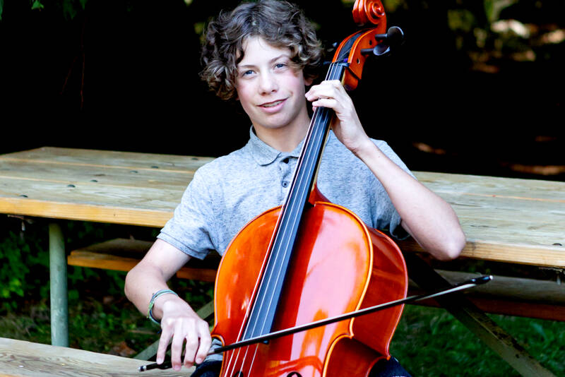 Cellist Sky Gelder, pictured in summer 2023, is an Olympic Strings Workshop alumnus. (Dewi Sprague)