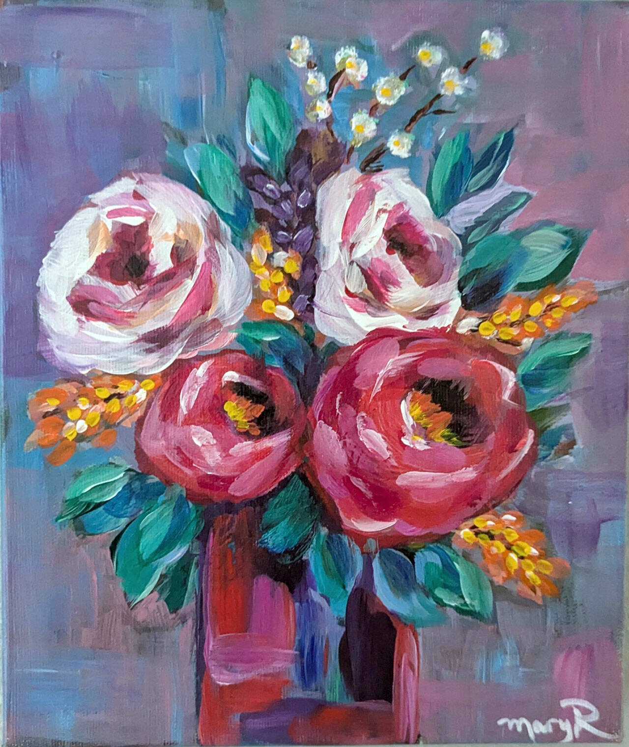 “Cut Flowers,” an acrylic painting by Mary Rodgers, will be on display at the Port Ludlow Art League throughout March.