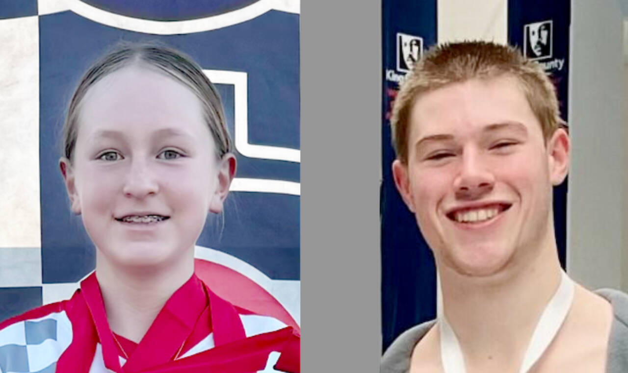 From left, Teyah Elofson-Cross, Lincoln Park BMX, and Finn Thompson, Port Angeles boys swimming.