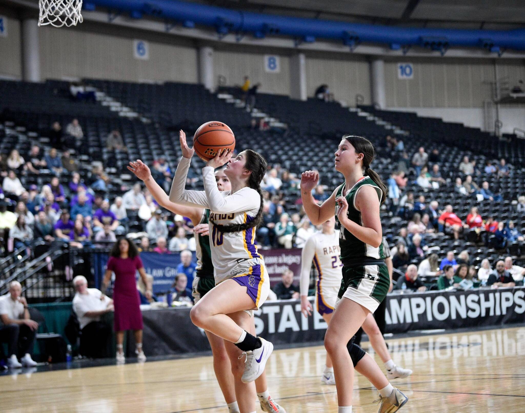 Will Denner/The Columbian
Columbia River’s Camy Drake goes up for a shot against Port Angeles during a Class 2A girls basketball state round of 12 game on Wednesday at the Yakima SunDome.