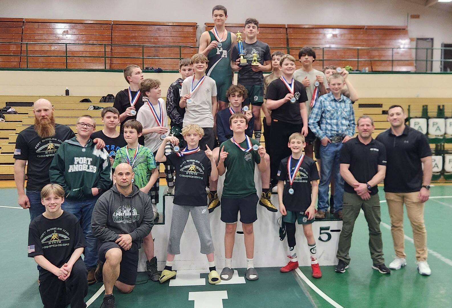 Courtesy of Rob Gale
The Port Angeles  Wrestling Middle school League Championships were held Wednesday at Stevens Middle School. There were more than 165 matches with the Port Angeles boys (pictured) taking home the team trophy for the third straight year. The East Jefferson girls took first with Port Angeles second.