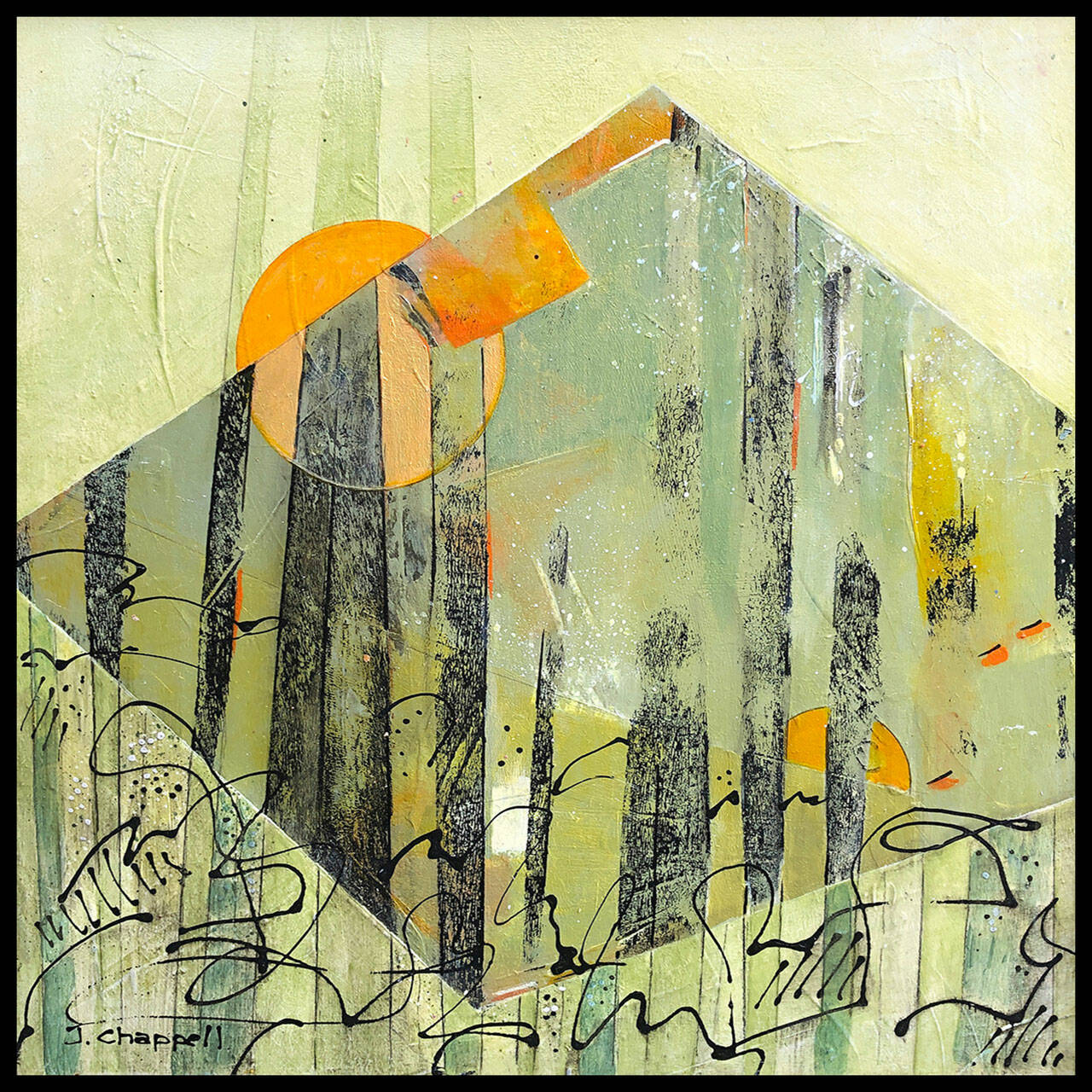 Jeannine Chappell’s abstract piece, “News of the Universe,” will be on display at Blue Whole Gallery throughout April.