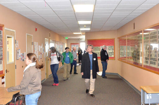 Members of the public take a guided tour at Port Townsend High School on Wednesday. (Elijah Sussman/Peninsula Daily News)