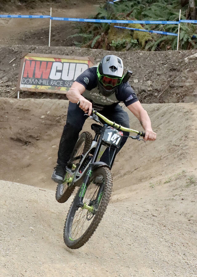 The first leg of this year’s Northwest Cup was held this past weekend at the Dry Hill race course. Nearly 500 racers from all across the Pacific Northwest competed. Here, Brandon Hintz of Seabeck flies down the bottom of the course. The NW Cup returns to Dry Hill May 16-18. (Dave Logan/for Peninsula Daily News)