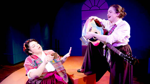 Antonieta Carpio, left, has the title role while Olivia Pedroza provides the music for “Carmelita,” opening this week at Key City Public Theatre in Port Townsend. (Mel Carter)
