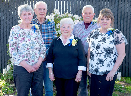 Clallam County Community Service Awards winners, from left, are Karolyn Burdick, John Burdick, Sherrilyn Phillips, Paul Forrest and Heidi Simpson. (Emily Matthiessen/Olympic Peninsula News Group)