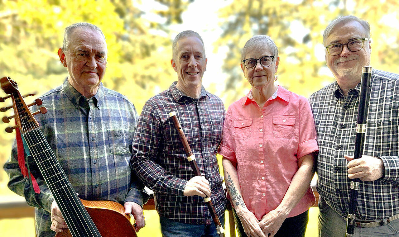 Schola Galante, from left, include Lee Inman, viola da gamba; Miguel Rode, flute; Dahti Blanchard, harpsichord; and Douglass Hjelm, flute. They will perform Saturday for Early Music at the Grange.