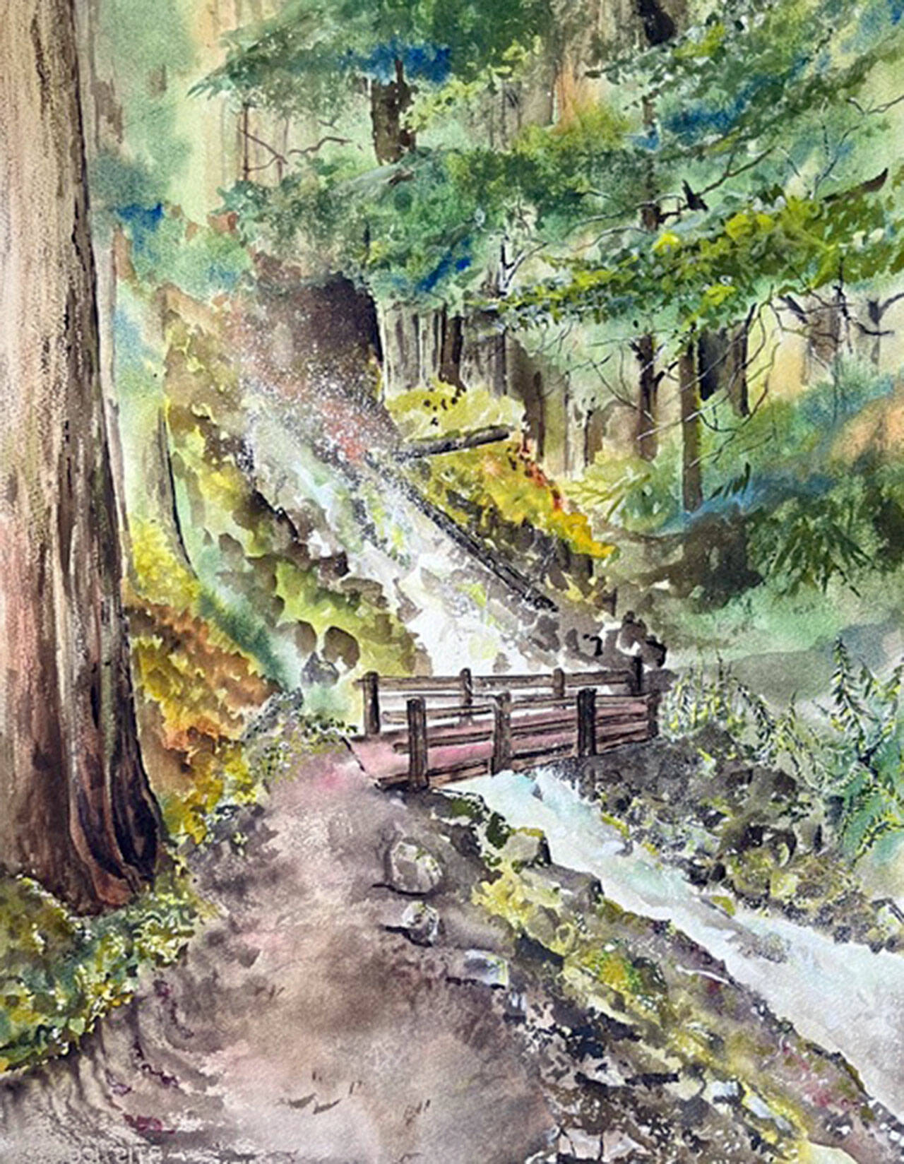 “Trail to Sol Duc Falls” will be part of the Blue Whole Gallery’s “28 on the Strait” exhibit during the First Friday Art Walk in Sequim.