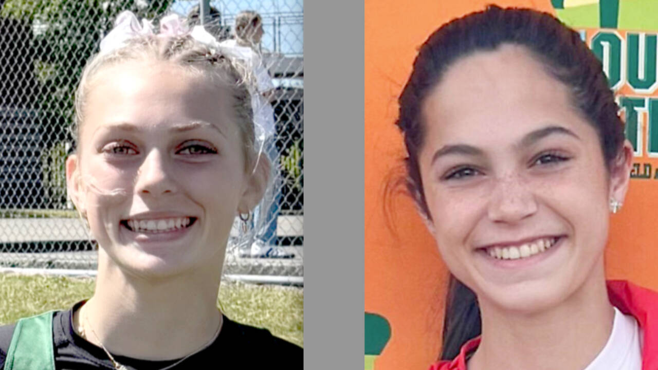 Teanna Clark, Port Angeles track and field, left, and Clare Turella, Sequim track and field.
