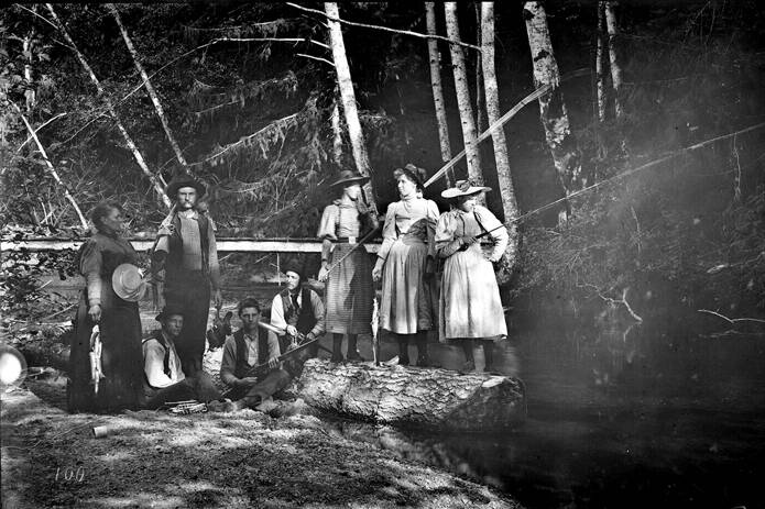 A camping scene, circa 1895, with the McClinton brothers as the photographers. (North Olympic History Center)