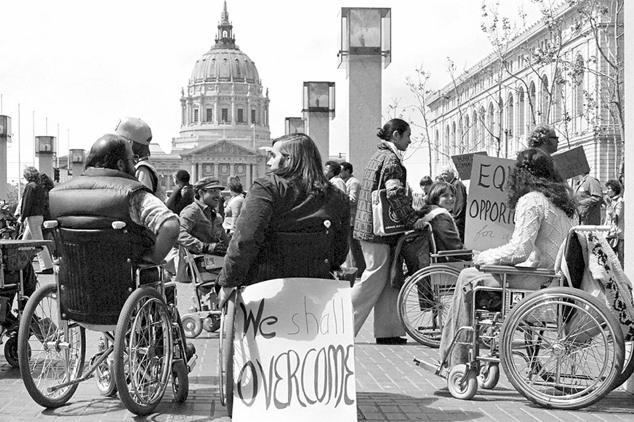 A protest photo included in the traveling exhibit “Patient No More: People with Disabilities Securing Civil Rights,” on display at the Jefferson County Historical Society on Thursday.