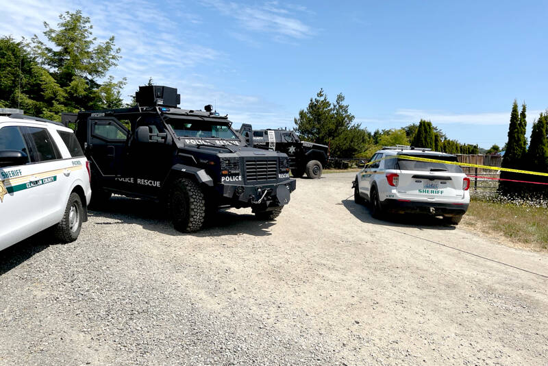 The Peninsula Crisis Response Team responded with two armored vehicles on Tuesday when a 37-year-old Sequim man barricaded himself in a residence in the 200 block of Village Lane in Sequim. (Clallam County Sheriff’s Office)