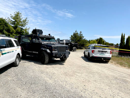 The Peninsula Crisis Response Team responded with two armored vehicles on Tuesday when a 37-year-old Sequim man barricaded himself in a residence in the 200 block of Village Lane in Sequim. (Clallam County Sheriff’s Office)