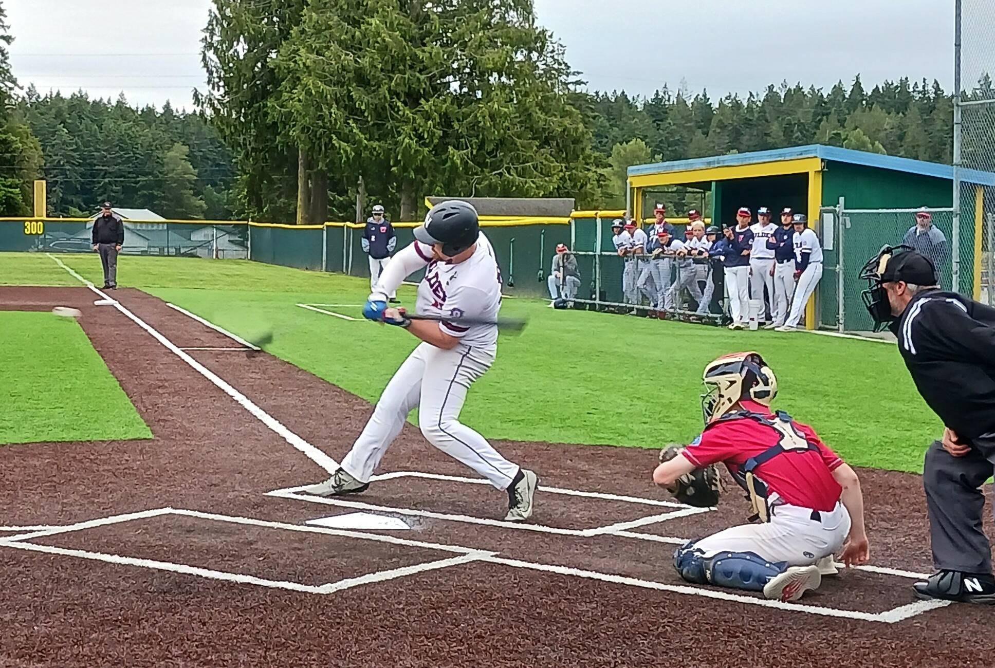 Wilder Senior's Ezra Townsend bats against the Colts WBS Red team at Volunteer Field on Wednesday. In his previous at-bat Townsend hit a home run to right field. (Pierre LaBossiere/Peninsula Daily News)