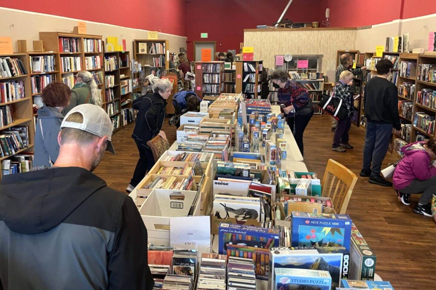The Friends of Sequim Library book sale moved into Rock Plaza in recent years. In June, volunteers signed a one-year lease to maintain its operations. However, due to their revenue totals and new costs, they are seeking a permanent location for free or to possibly purchase in Sequim. (Matthew Nash/Olympic Peninsula News Group)
