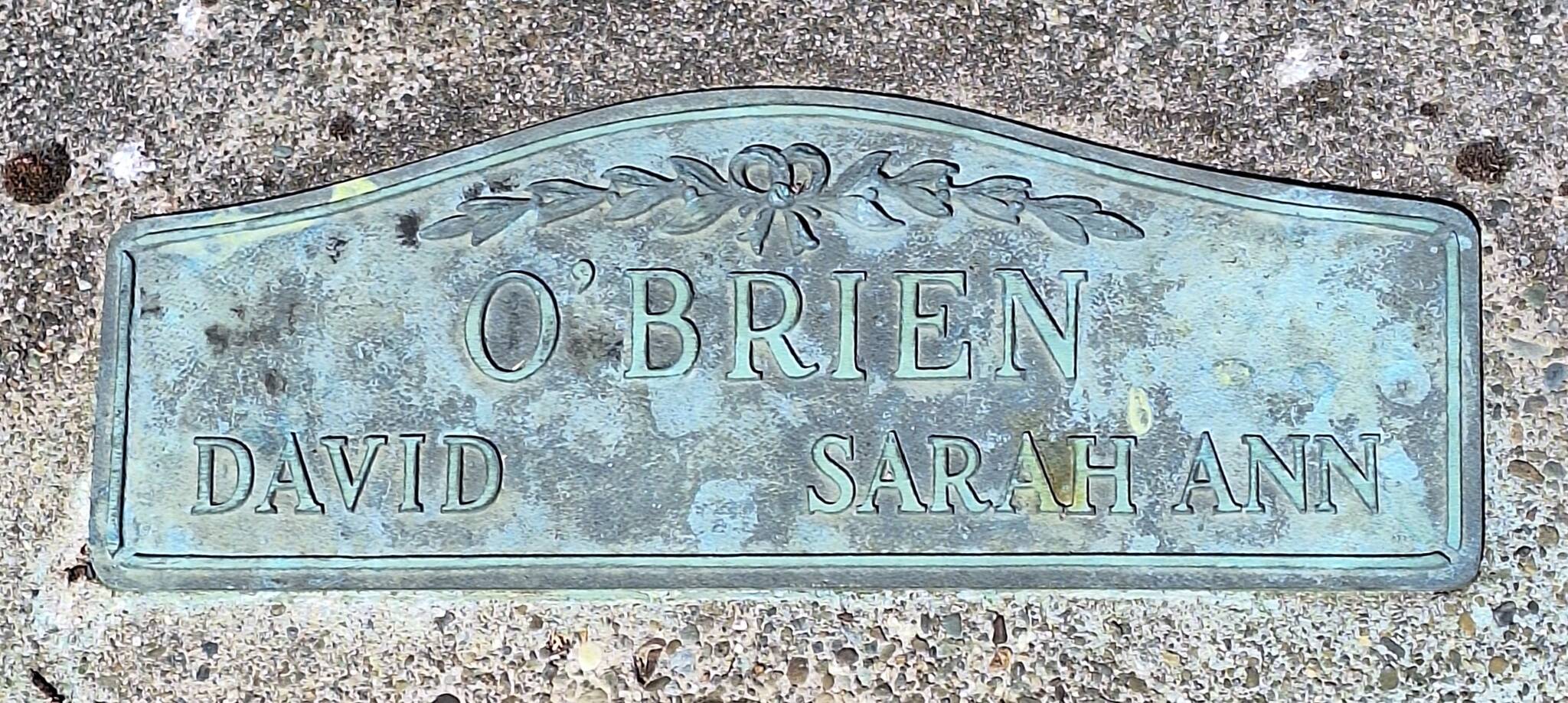 David and SarahO’Brien’s grave marker at Ocean View Cemetery.