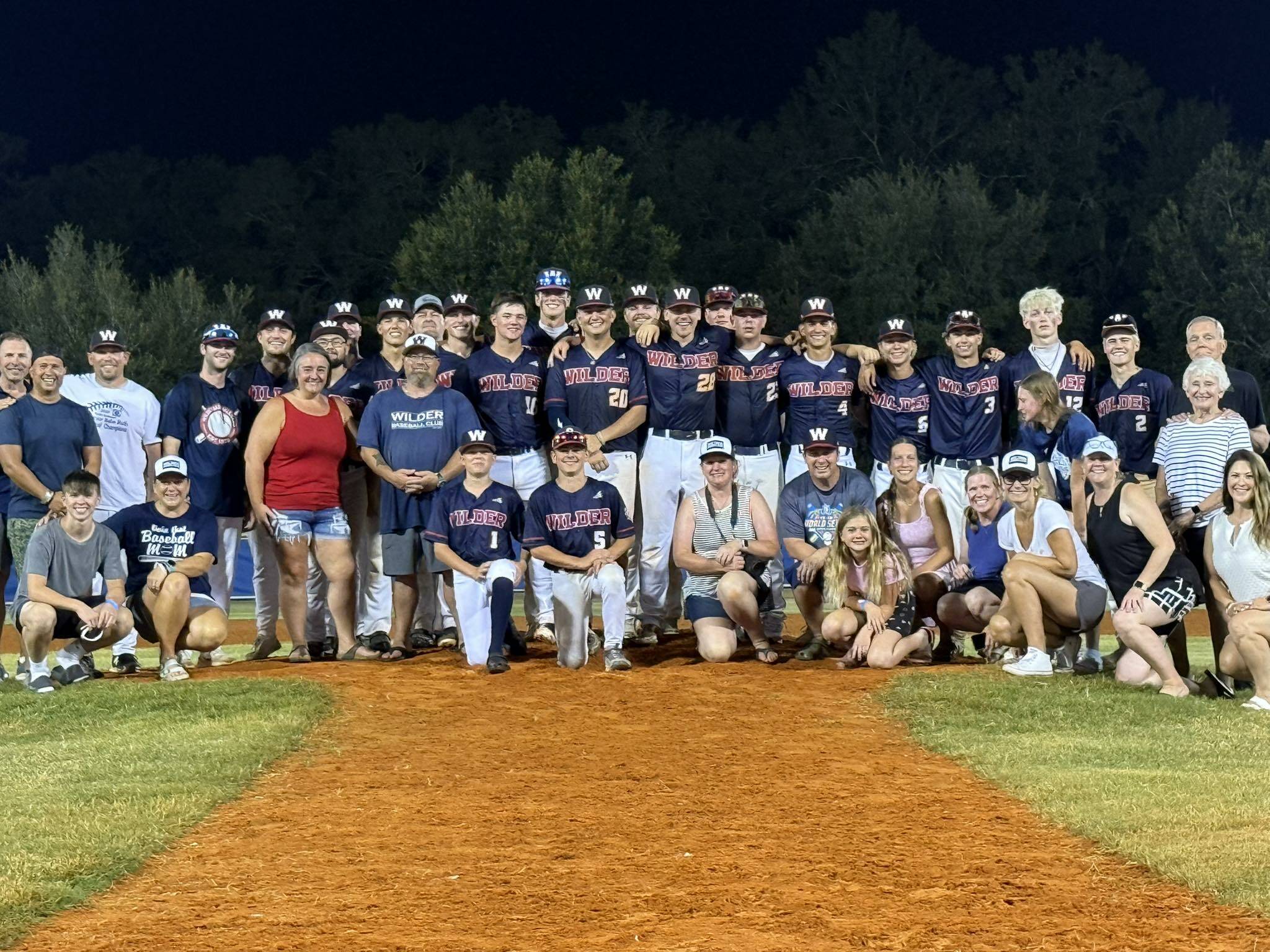 The Wilder Baseball Club family poses for a group photo Thursday night at The Babe Ruth 18U World Series at the Marion County Sportsplex in Ocala, Fla. Wilder Senior went 4-2 at the tournament a week after advancing to the American Legion state championship.