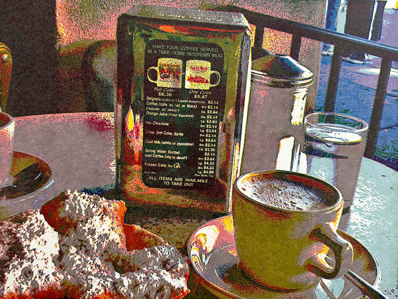 “Beignets and Chicory Breakfast Banquet” by Mary O’Shaughnessy of Port Townsend will be part of the Potluck Banquet exhibition at Northwind Art’s Jeanette Best Gallery in downtown Port Townsend. (Mary O’Shaughnessy)