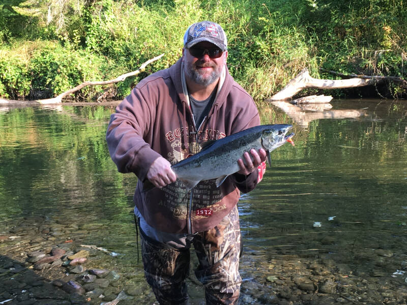 John Snyder caught this coho on the Big Quilcene River during a recent season while drifting Stone Cold beads. The Big Quilcene’s hatchery coho fishery opens Saturday.