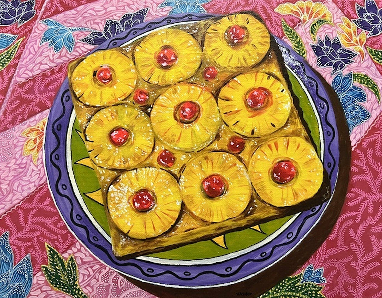 “Pineapple Upside Down Cake” by Virginia Ashby is among the award winners in the new “Potluck Banquet” show at Northwind Art’s gallery in Port Townsend. The venue will be part of Art Walk this Saturday, while the show will stay on view through Oct. 13. (Northwind Art)