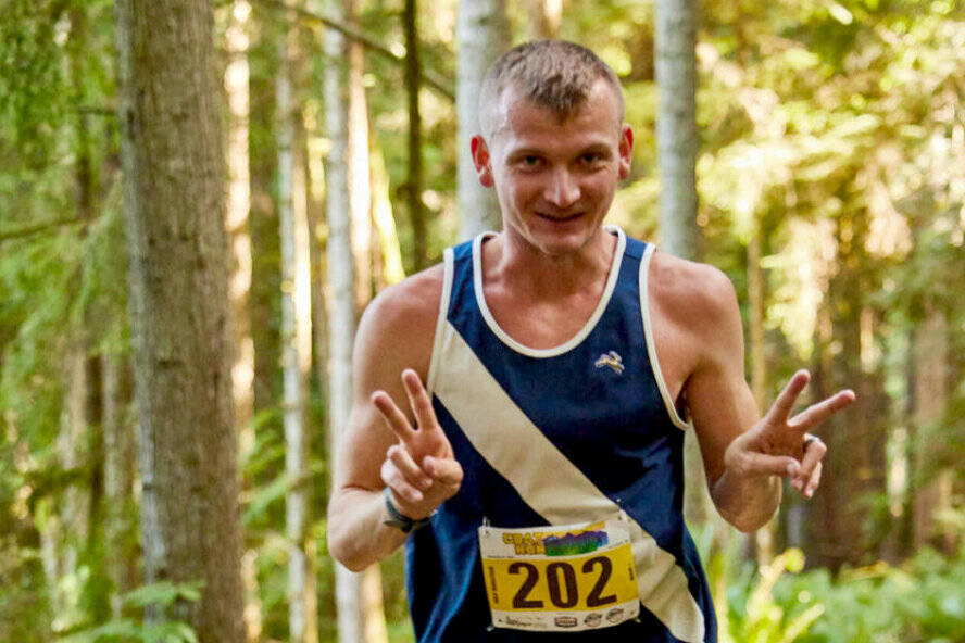 Roman Kirkov of Chehalis, here running in 2024, won his wave of the half-marathon at this weekends Great Olympic Adventure Trail run for the third straight year. He took first overall in the half-marathon by 18 minutes. (Matt Sagen/Cascadia Films)