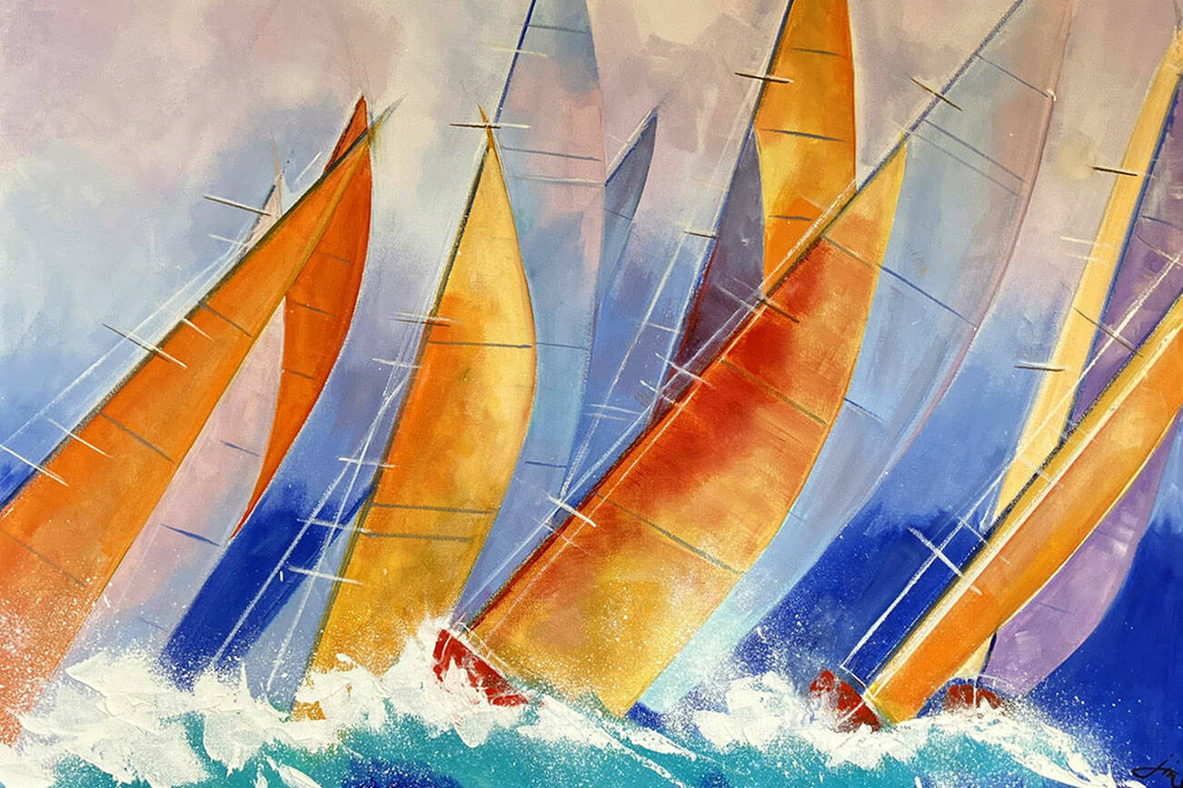 “30 Seconds to the Line,” an oil painting by Jinx Bryant, will be on display at Gallery 9 during Saturday’s Art Walk in Port Townsend.