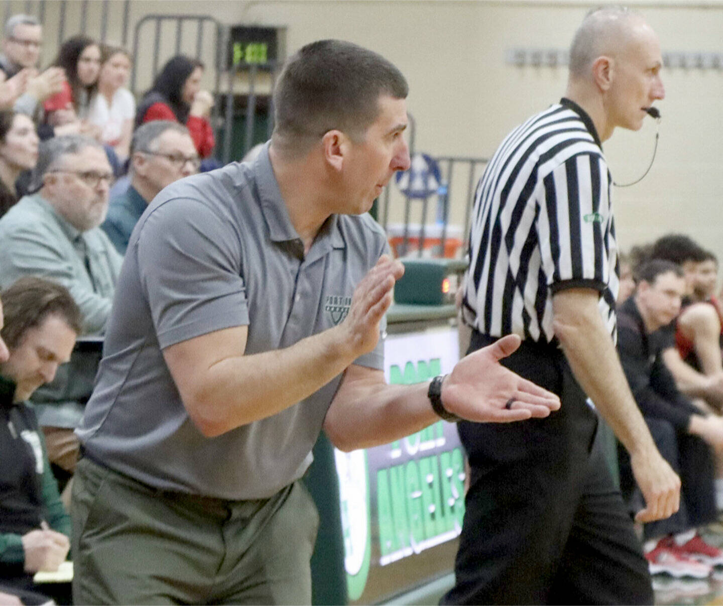 Dave Logan/for Peninsula Daily News 
Kasey Ulin, here coaching in 2023 in Port Angeles, coached the Roughriders boys basketball team from 2015 to 2025. He announced his resignation late last month.