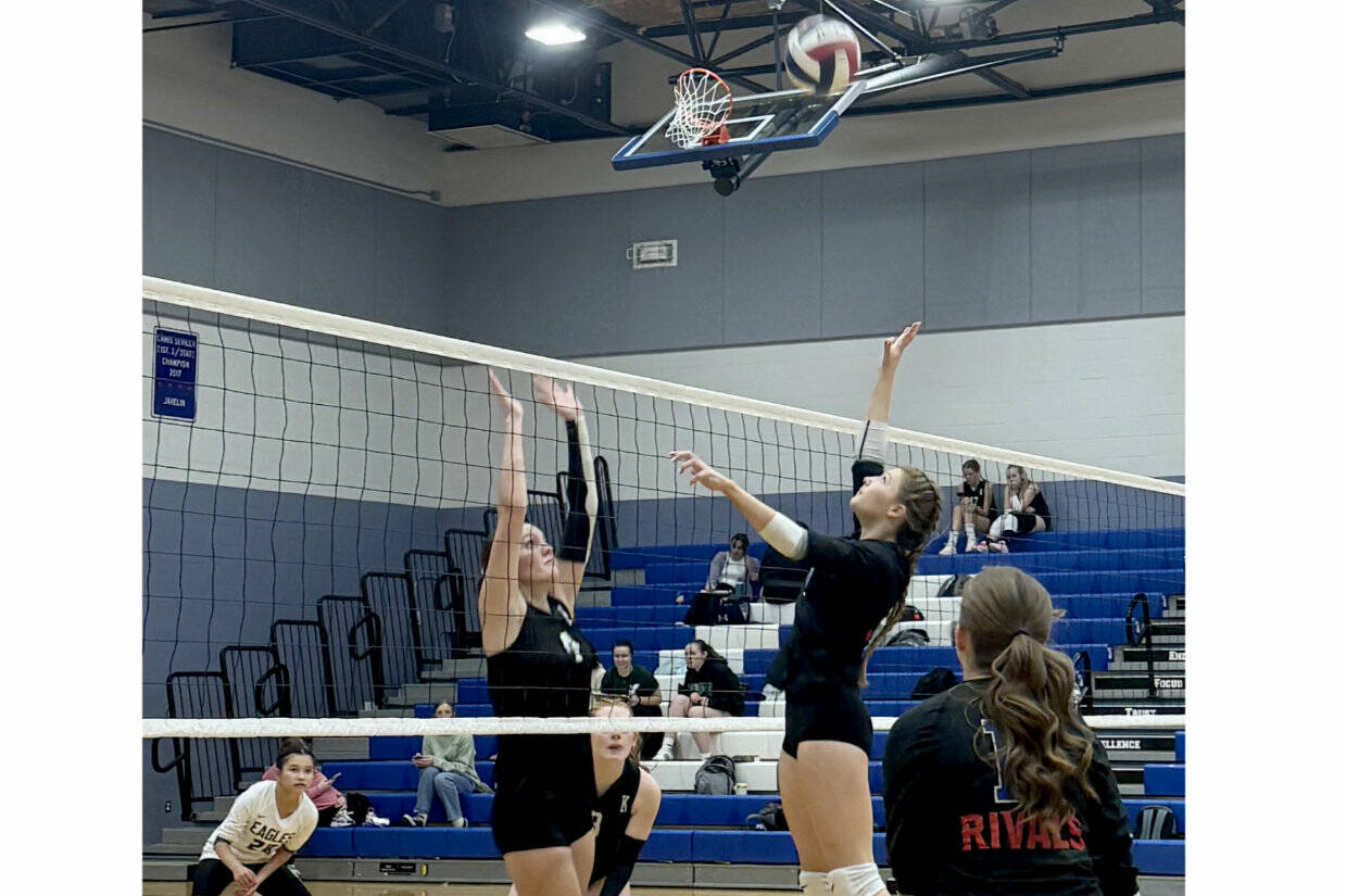East Jefferson's Carina Shiflett prepares to hit the ball against Klahowya on Friday in Chimacum. (Carrie Beebe)