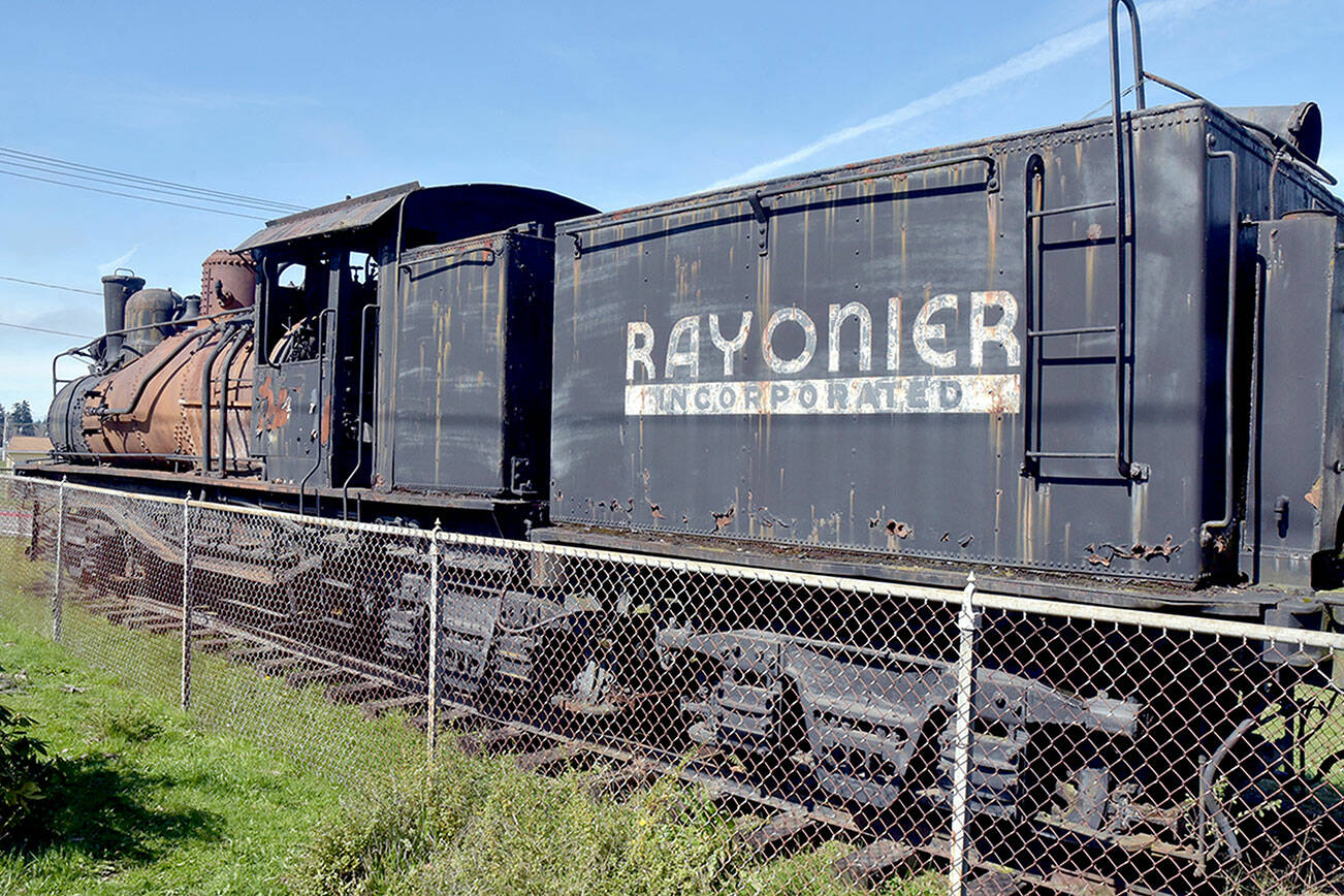 The Rayonier #4 logging locomotive on display at Chase Street and Lauridsen Boulevard in Port Angeles is the focus of a fundraising drive to restore the engine and further develop the site. (Keith Thorpe/Peninsula Daily News)