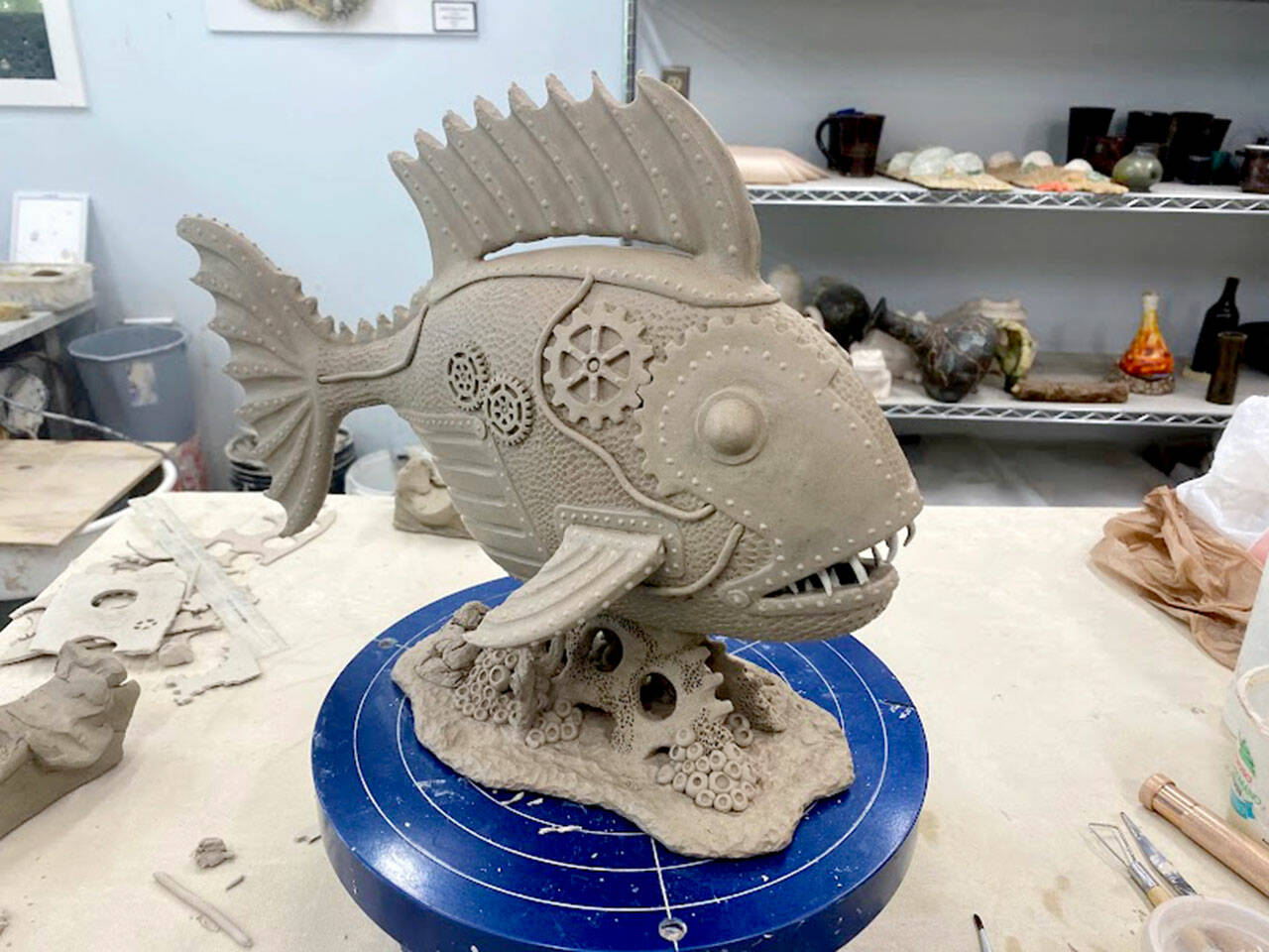 “Fangs of the Deep,” a ceramic piece by Mike Middlestead, will be part of the “Nature vs. Machine” exhibit at Blue Whole Gallery during Friday’s Art Walk in Sequim.
