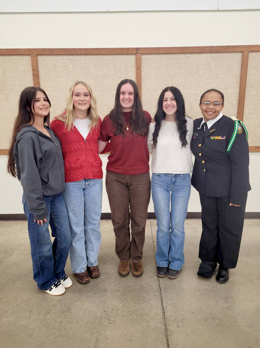 Candidates for the 2026 Clallam County Fair royalty are, from left, Tish Hamilton, Keira Headrick, Julianna Getzin, Makenzie Taylor and Jasmine Green. Molly Beeman is not pictured.