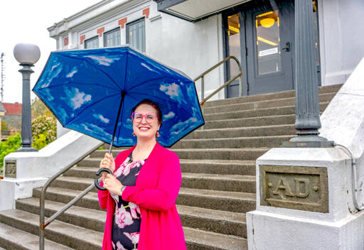 Community Services Director Melody Sky Weaver at the Port Townsend Carnegie Library. The library will receive a $10,000 gift from the Carnegie Corporation of New York, the foundation founded by industrialist Andrew Carnegie. The library was opened in 1913 and the gift is to celebrate the 250th anniversary of the United States. (Steve Mullensky/for Peninsula Daily News)