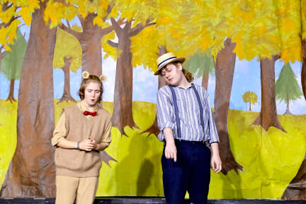 Willow Parvati, left, as Pooh, and Eric Gulin, as Christopher Robin, during a rehearsal for “Winnie the Pooh.”