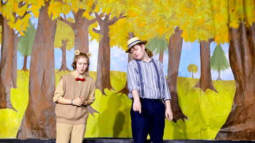 Willow Parvati, left, as Pooh, and Eric Gulin, as Christopher Robin, during a rehearsal for “Winnie the Pooh.”